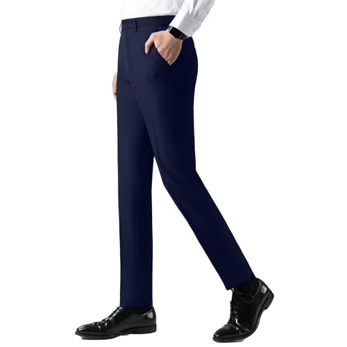 Men's Stylish Business Dress Pants Casual Comfortable Suit Pants Solid Color Straight Fit Work Pants​3