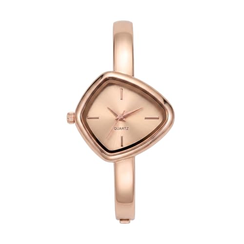 Image of Shocknshop Analog Triangle Dial Bangle Ladies Gold Tone Cuff Bracelet Strap Ladies Minimalist Quartz Watch for Woman -WCH192