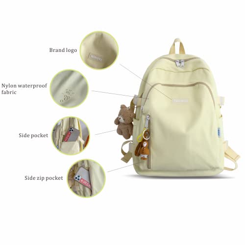 Aesthetic Backpacks for Girls, Lightweight Simple Travel Daypack for Women Teens College Middle School Bookbag with Kawaii Pendant(Black)4