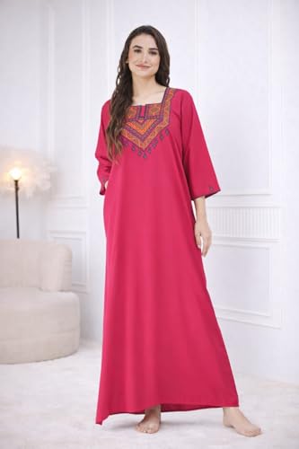 Image of Lissybissy Cotton Women Gown - Free Size with Side Pocket | Embroidery Full Sleeve Sleepwear | Loose Fit, Breathable, Comfortable & Soft Fabric Night Dress | Ideal for Gifting