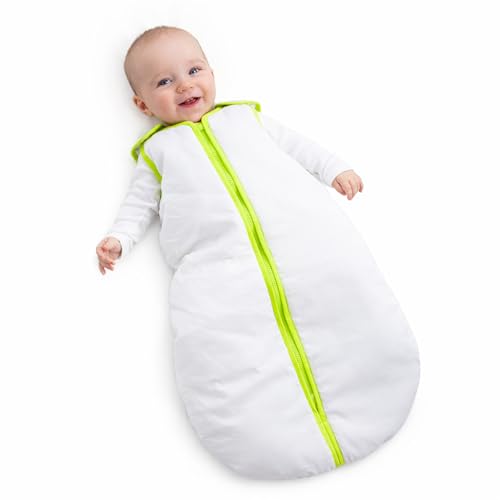 Image of Baby Deedee Sleep Nest Original - Baby Sleep Sack 2.5 TOG 0-6M White /Lime | Patented shoulder snaps and full-length zipper help make dressing and changes easier for cooler season routines