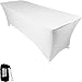 Amazin Gear SKRIMS PRO DJ Table Scrim Cover, 4' WHITE Stretch Spandex Tablecloth w/Cable Holes +FREE Bag, Ideal for Glow LED Light Effect