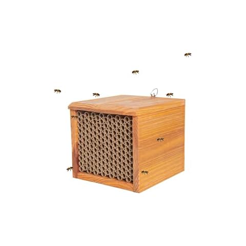 Mason Bee House -Wax Coated Bee Houses,Bee House for The Garden, Mason Bee Hotel Waterproof, Natural Handmade Wooden Mason Bee Home, Attracts Peaceful Bee Pollinators,Native Mason Bee Habitat Cover