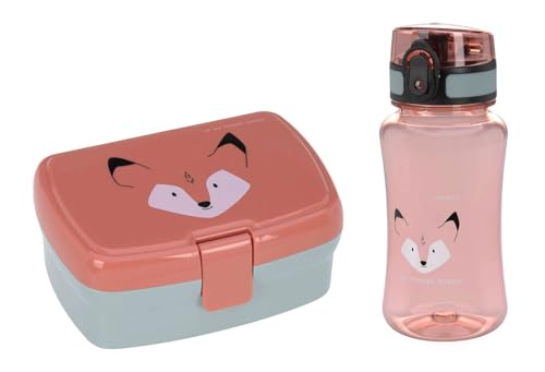 LÄSSIG Brotdose & Trinkflasche Set - Lunch Set mit Lunchbox und Trinkflasche (460 ml)/About Friends Fox