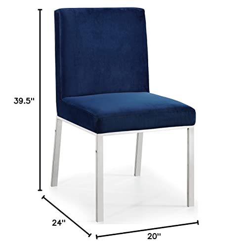 Meridian Furniture Opal Collection Modern | Contemporary Velvet Upholstered Dining Chair With Sturdy Metal Legs And Metallic Geometric Design, Set Of 2, Navy, 20" W X 24" D X 39.5" H #TOP4