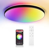 YICALE Plafon LED Techo RGB,IP44 Lampara de Techo Regulable con Mando a Distancia y APP,3000-6500K Lampara Techo Dormitorio con 16 Millones RGB Colores para Baño,Salón,Cocina,Ø32CM