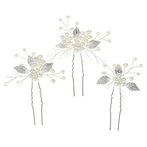 Selatamy Bride Wedding Hair Pins 3pcs Leaf Flower Pearls Headpieces Crystal Bridal Hair Clips for Women Girl Lady Party Wedding Prom Cover