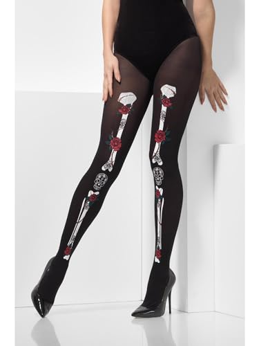 Smiffys Tag der Toten Strumpfhose Schwarz Halloween