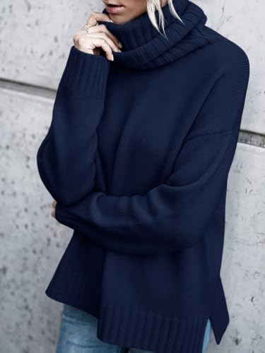 Image of FISACE Womens Oversized Turtleneck Pullover Sweater Cable Knit Sweater Tops | Long Sleeve,Slouchy,Fall,Winter,Lightweight,Loose,Trendy,Casual,Sexy
