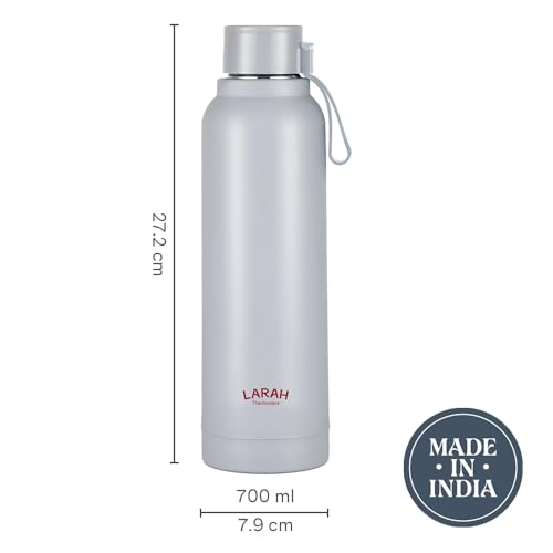 Image of Larah by Borosil 700 ml Orbit Grey Stainless Steel Water Bottle | Made in India Pu Insulated Thermoware | Leakproof, BPA Free| Bottle for Office, School, College & Gym, Daily Use | 1 Year Warranty