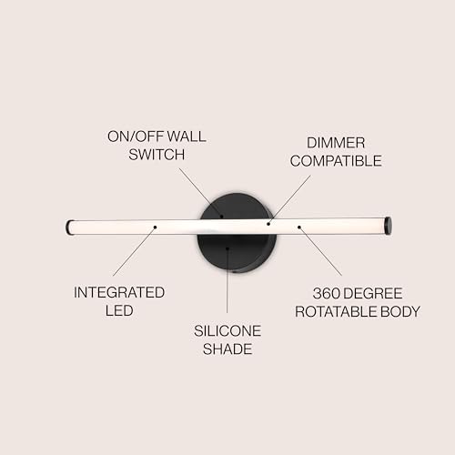 Image of JONATHAN Y 20.25 inch Black 1-Light Aluminum Integrated LED Vanity Light, 360-Degree Rotatable Modern Industrial Wall Sconce for Bathroom Mirror, Dimmable JYL7118A