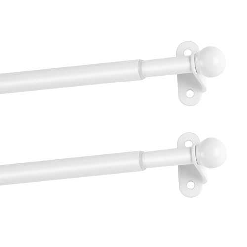 2 Pack Small Cafe Curtain Rod 18-30 Inch, 1/2' Diameter, French Door Curtain Rod, Adjustable Window Drapery Rods with Brackets (White)