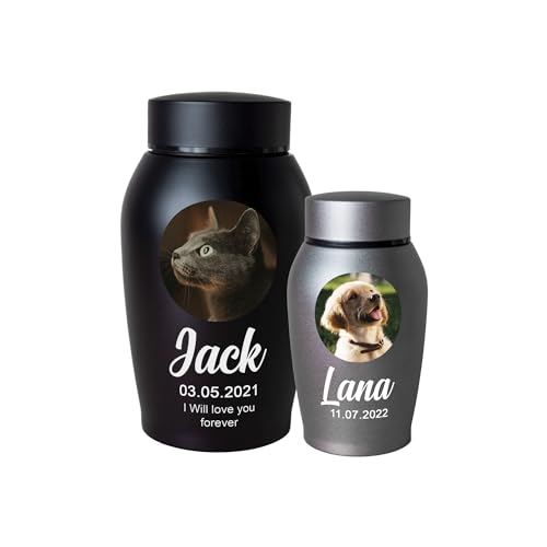 Personalized Cremation Keepsake Pet Ashes Urn Waterproof with Airtight Closure Customized Text Engraving Vase Container Memorial Dog Cat Funeral Decorative (Pet Photo)