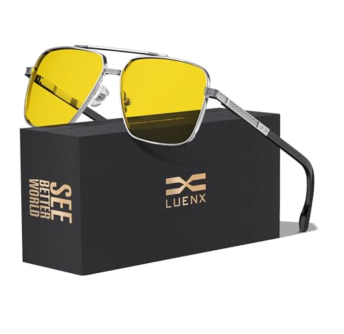 Image of LUENX Polarized Square Aviator Sunglasses for Men,Trendy Retro Oversized Rectangular Frame UV400 Protection