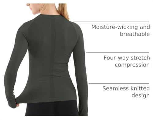 Image of MathCat Seamless Workout Shirts for Women Long Sleeve Yoga Tops Sports Running Shirt Breathable Athletic Top Slim Fit XS-XL Moss Green