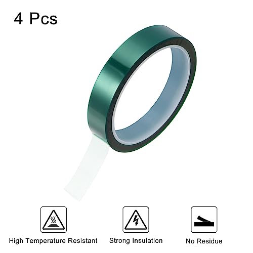 Image of HARFINGTON 4 Rolls Heat Tape High Temperature Heat Resistant Tape 15mmx33m(108ft) Sublimation Thermal Heat Transfer Tape for Sublimation Press No Residue, Green