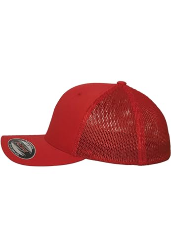 Image of Flexfit Trucker Mesh Fitted Cap | 6-Panel, Mid-Profile, Stretchable Mesh Backing, Flexfit Sweatband, Curved Visor, Silver Undervisor
