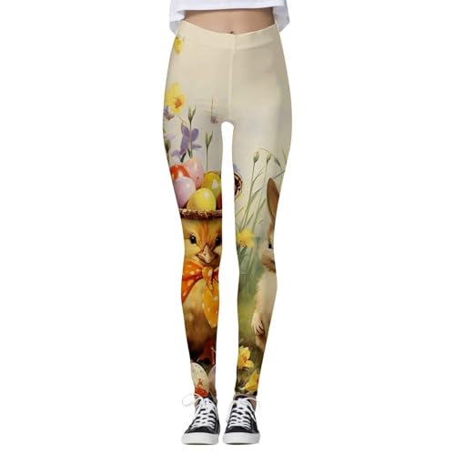 Easter Day Rabbit Carrot Eggs Print Yoga Pants High Waisted Leggings Tummy Control Soft Gym Fitness Girl (e-Beige, XXL)3