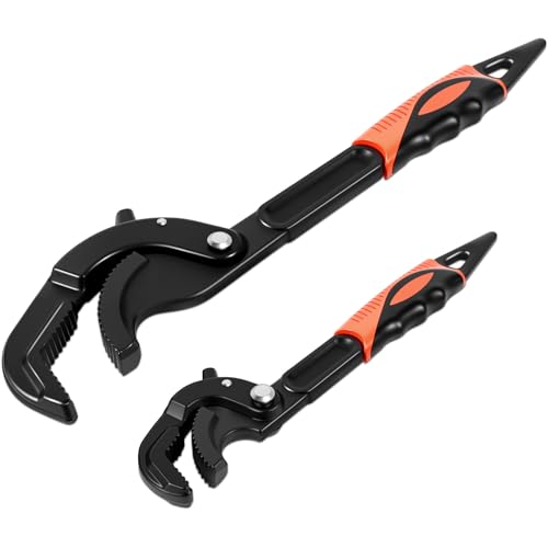 DikTalk Self-Adjusting Pipe Wrench Set 10 & 15 Power Grip for Plumbing & Auto Repair 14-60mm Jaw Anti-Slip Teeth Chromium Steel