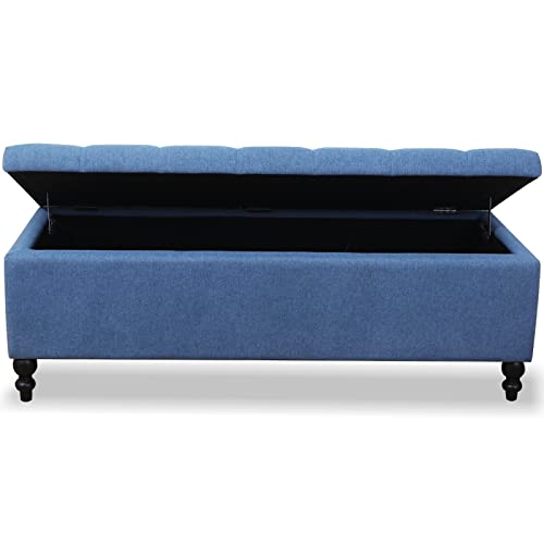 Image of Storage Ottoman 50.2 Inches Upholstered Fabric Storage Ottoman Bench,Button Tufted Ottoman with Storage for Living Room,Bedroom End of Bed Bench Withstands 302lbs (Blue)