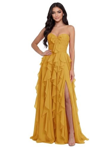 zoteno Strapless Sweetheart Prom Dresses Ball Gown 2026 Long for Women with Slit Chiffon Pleated...