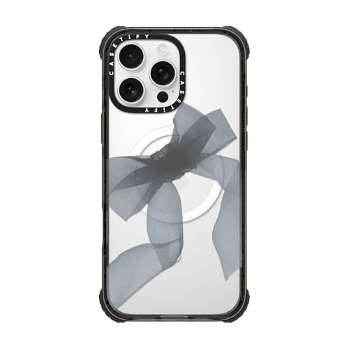 CASETiFY �E���g�� �C���p�N�g iPhone 16 Pro Max [3.5m����̗����������N���A (MIL�K�i5�{����) / ���C�����X�[�d�����Magsafe�Ή�] - Black Organza Ribbon - �u���b�N