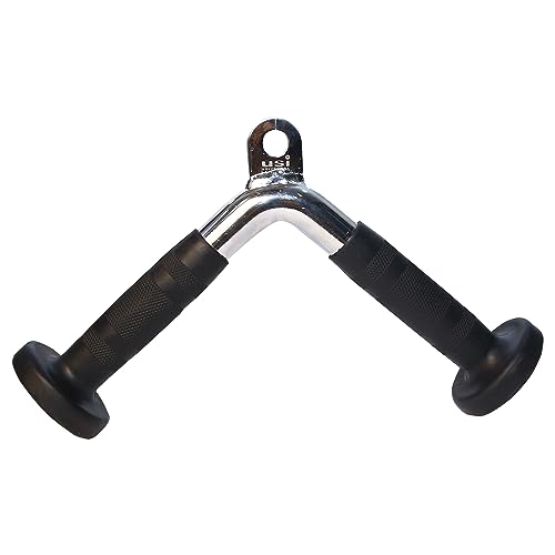 Image of USI Universal Cable Machine Attachment LAT Pulldown Attachments Home Gym Triceps Pull Down Attachment Cable Machine Equipments for Home Gym (Silver- V-Handle)