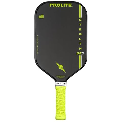 PROLITE Stealth GS2 Pickleball Paddle | Gritty 3-Layered Raw Carbon Fiber Face | Elongated Shape for Extra Reach | Handle Wrapped with Our World-Famous Diamond Grip | Made in The USA (Neon Yellow) Cover