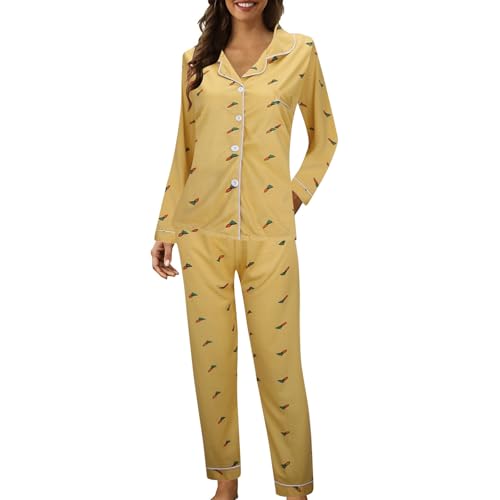 Genérico Pijamas De Mujer - Pijamas Florales De Manga Larga con Solapa para Mujer Ropa para El CáRdigan Pantalones Conjunto Albornoz De Ducha Toalla