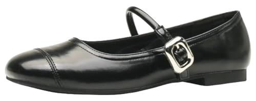 Hycurey Mary Jane Flats for Women Classic Round Toe Women Dressy Comfort Ankle Strap Flats for Commute Daily Wear