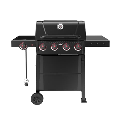 Feasto 4-Burner Gas BBQ Grill with Side Tables, 36,000 BTU Outdoor Propane Grill with Premium Enameled Coated Chamber Body & Porcelain-Enameled Stamped Grates for Deck Party & Patio BBQ, Black