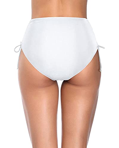 Image of Holipick Women's High Waisted Bikini Bottom | Tummy Control Ruched, Full Bum Coverage, Full Lining, Adjustable Drawstring Tie Side, Swimming, Beach