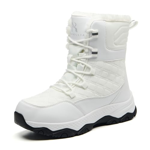 ROVELLIA Snow Boots for Women Waterproof Mid-Calf Booties Winter Hiking Boot Durable Warm Winter Outdoor Footwear Fur Lined Boot Non-Slip Climbing Shoes (White-41.5)