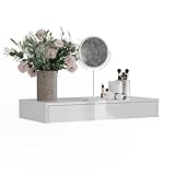 Vicco Wandregal Sherry, Weiß/Weiß Hochglanz, 81.4 x 12 cm mit Schublade