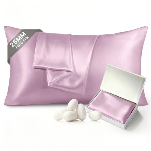 Image of THXSILK 100% Pure Mulberry Silk Pillowcase for Hair and Skin, 25 Momme 6A+ Grade Pure Silk Pillow Case Standard Size, Real Silk Pillowcase with Concealed Zipper(Light Purple, Standard)