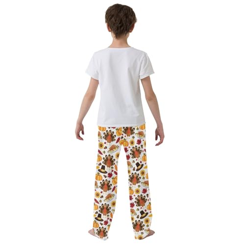Thanksgiving Turkey Pine Cone Boys Long Pants Soft Trousers Elastic Waist Kids Lounge Bottoms with Pockets S-XL3