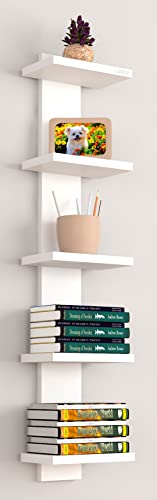 Image of Captiver Engineered Wooden Wall Mount Open Books Rack Shelf Donald Tier 5 (Matte Finish,White) II Space Saver for Home Living Room Office Tree Shape