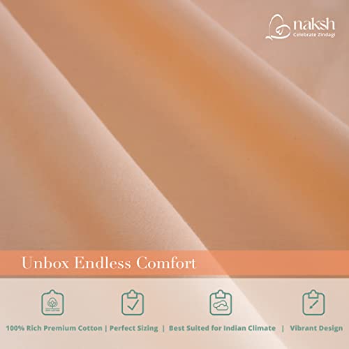 Image of NAKSH King Size Bedsheet Cotton Elastic Fitted 78 x 72 Inch, 210 TC Plain Pure Cotton, Peach | 1 King Size Bedsheet with Elastic Fitted and 2 Pillow Covers