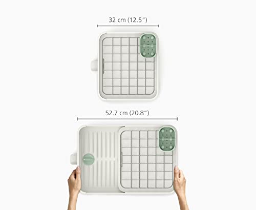 Image of Joseph Joseph Extend Expandable Dish Drainer Rack with Removable Flatware Holder Swivel Draining Spout - Stone /Sage Green