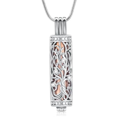 VCCWYQK Cremation Jewelry Urn Necklace for Ashes Pendant with Hollow Vial Cylinder Cremation Keepsake Memorial Lockets Ashes Holder for Women Men Pet