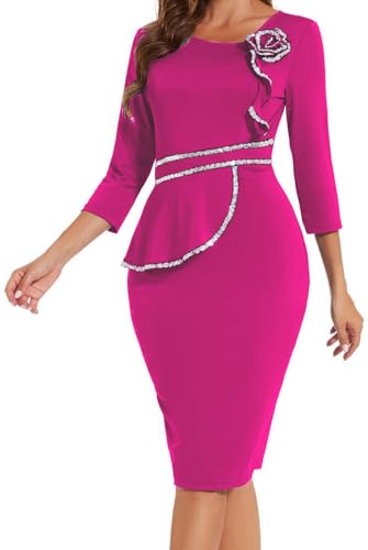 Image of Work Dresses for Women Formal Long Sleeve Wear to Work Office Business Church Dress Elegant Party Midi Pencil Dresses
