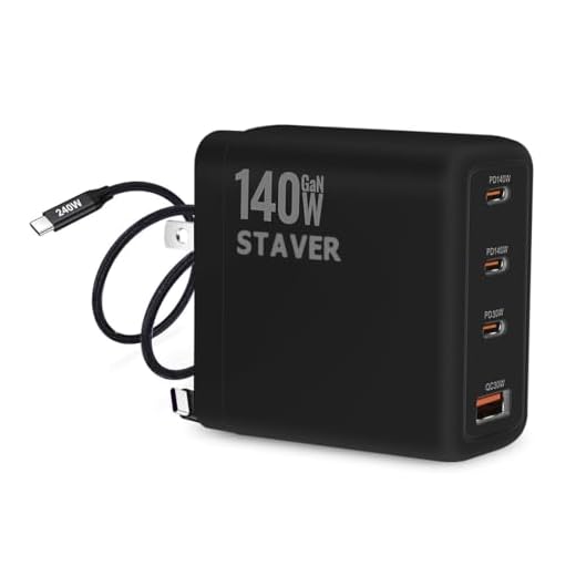 PD 充電器 【GaNFastⅢ 折畳み式プラグ 2m240W Type-Cケーブル】【PSE技術基準適合】 チャージャー 新生代GaN技術 単口最大140W Type-c Charger 急速充電器 USB-C*3とUSB-A*1 iPhone16/15/14 MacBook Dell iPad Android対応 (ブラック-140W-4ポート)