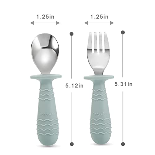 image for PandaEar 6 Pieces Baby Toddler Silicone Stainless Steel Utensils Silve