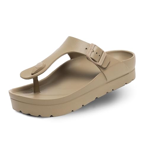 Happyo MUCHO MAHALO Maui Flip Women's Midform EVA Sandal - Mocha, 6 M