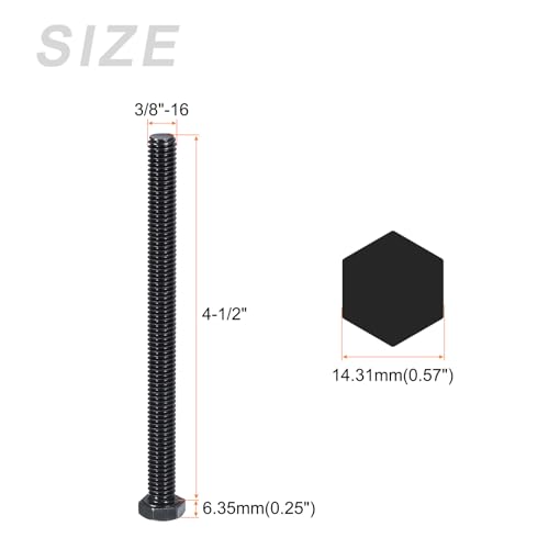 Image of METALLIXITY Hex Head Bolts (3 /8-16 x 4-1 /2 inch) 5Pcs, 304 Stainless Steel 18-8, Fully Threaded, External Hex Drive, Hex Head Screw Bolt, Black Oxide