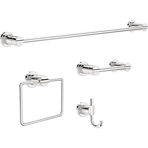 Image of Delta 4-Piece Polished Chrome Bathroom Set Towel Rack, Ring, Toilet Paper Holder, Hook | Nicoli Bath Accessories