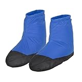 PawwJoy Botines de plumón de pato para invierno para acampar y ciclismo, pantuflas aisladas, impermeables, resistentes al viento, nailon 20D 400T, con bolsa de almacenamiento, Color azul M, 9 meses