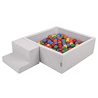 KiddyMoon Speelplaats van schuim met kwart, vierkant, ballenbad (200 ballen), hindernisbaan, lichtgrijs: grijs/wit/turquoise