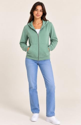 Image of SANE ORIGINALS Women's Cotton Blend Fleece Zip Up Hoodie Sweatshirt, Warm Winter Full Zip Jacket with Kangaroo Pockets