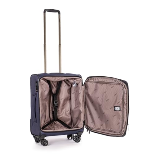 Stratic Bendigo Light+ Koffer Weichschale Reisekoffer Trolley Rollkoffer Handgepäck, TSA Kofferschloss, 4 Rollen, Erweiterbar, Größe S, Navy